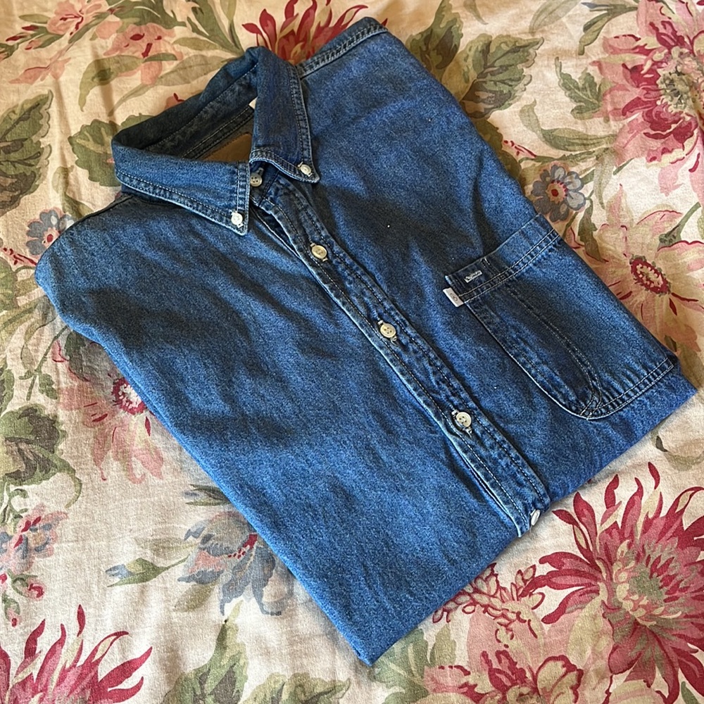 MERCEDES BENZ Size Large Denim 100% Cotton Button Front Classic MB LOGO